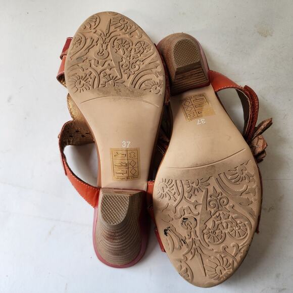 L'Artiste Spring Step Toucy Orange Floral Sandals EU 37 US 6.5-7 Stacked Heel - Picture 7 of 7